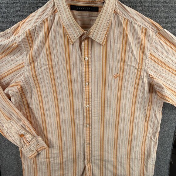 Sean John Button Up Shirt Men Long Sleeve Orange Striped 2XL Cotton Hip Hip Logo - Picture 2 of 16